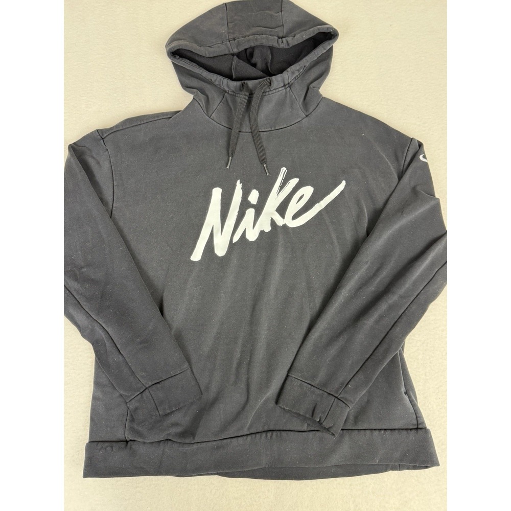 Nike Black Cowl Neck Hoodie Women's Size S Drawstrings Big Spell Out